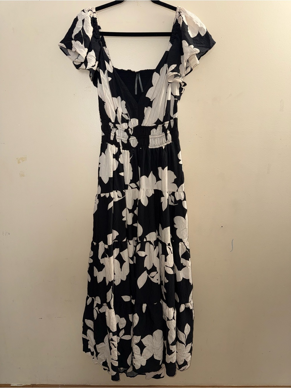 Anthropologie The Silverlake Flutter Sleeve Floral Black and White Maxi Dress - Picture 5 of 11